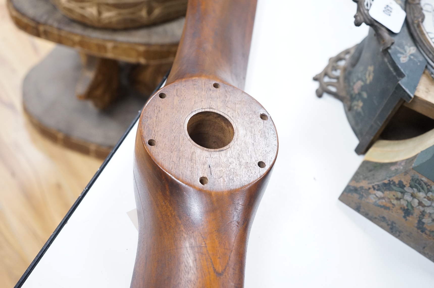 A small wooden German aeroplane propeller, with impressed numbers, 118cm in length